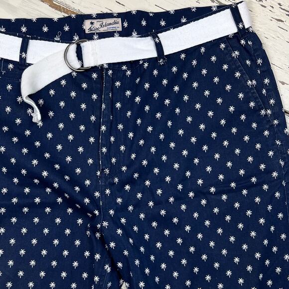 ISLANDIA shorts men’s 42 flat front palm tree prints with belt inseam 10” - Picture 4 of 5